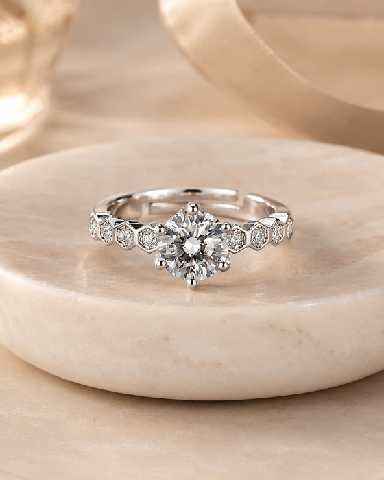 Hexagonal AD stone Ring