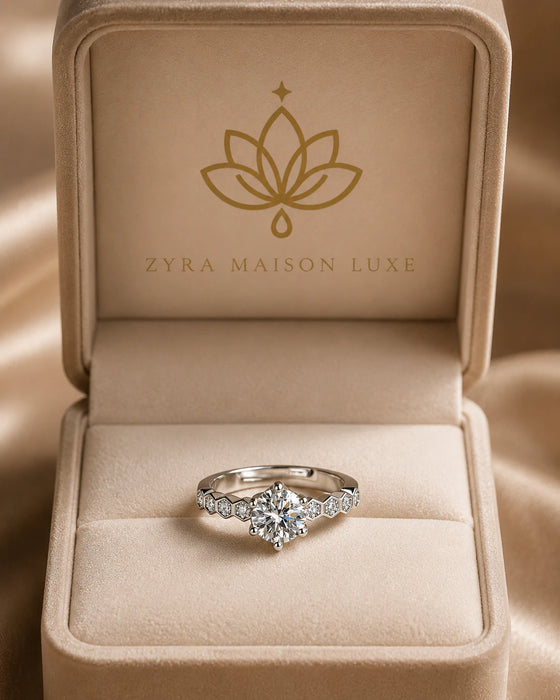 Hexagonal AD stone Ring